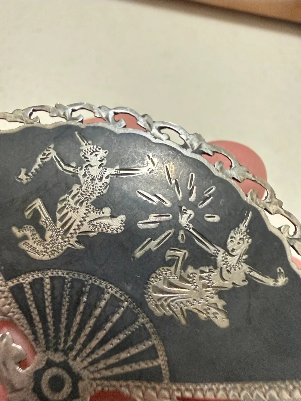 Vintage Siam Sterling Silver ESC Fan-Shaped Brooch